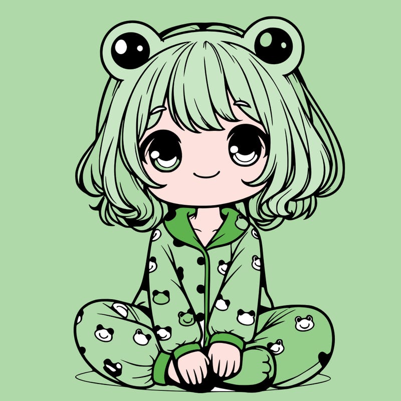 cute realistic girl wearing froggy pajamas
