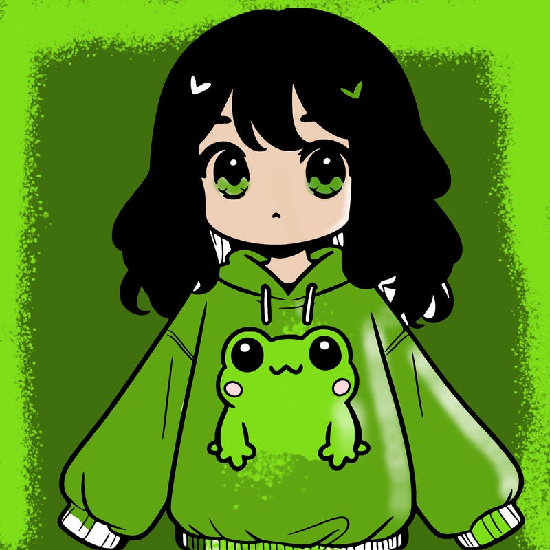 girl wearing frogging sweatshirt
