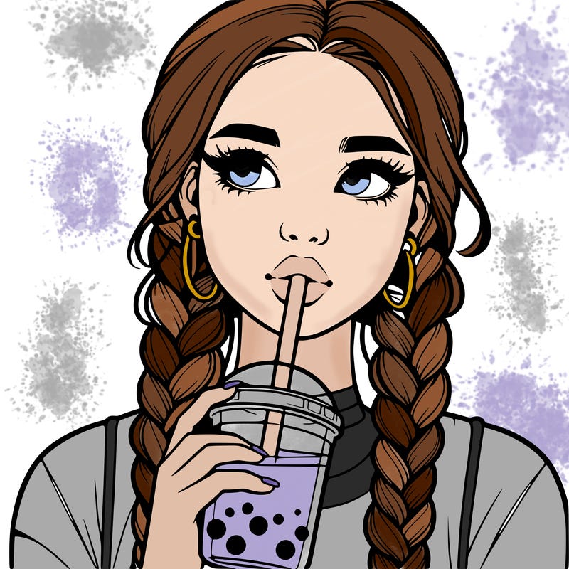 realistic girl with braided hair drinking boba