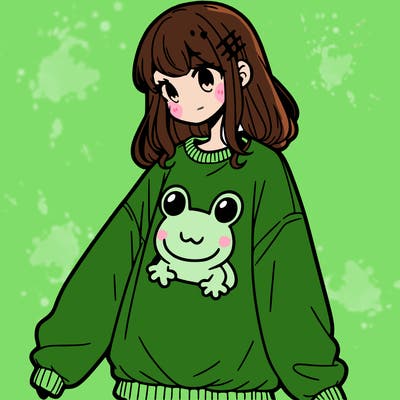girl wearing frogging sweatshirt