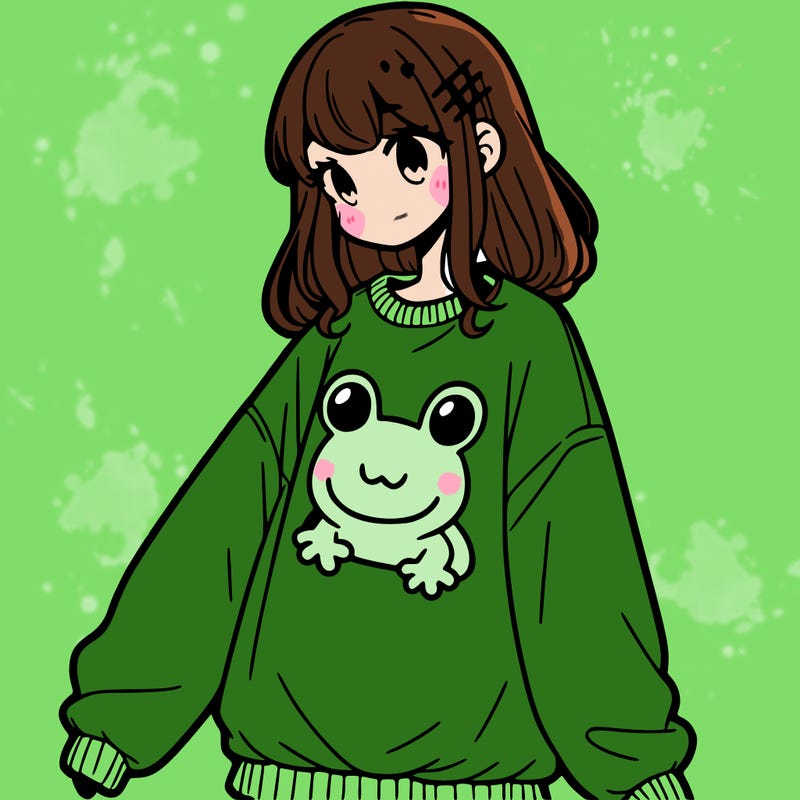 girl wearing frogging sweatshirt