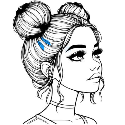 realistic girl with buns on the top of her head