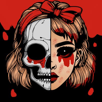 realistic girl with half skull mask
