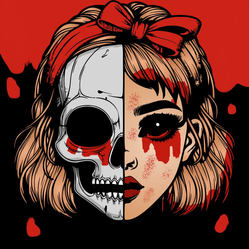 realistic girl with half skull mask