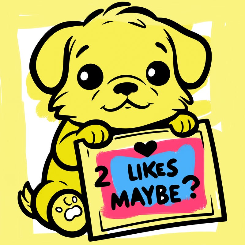 a puppy holding a sign that says 2 likes maybe?
