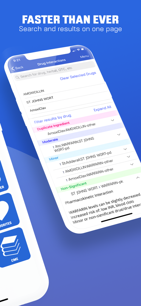 PEPID® - PEPID medical app interface displaying drug interaction results categorized by severity level
