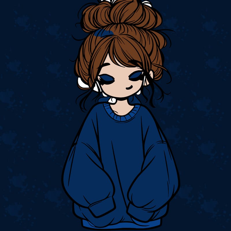 girl with baggy sweatshirt and messy bun