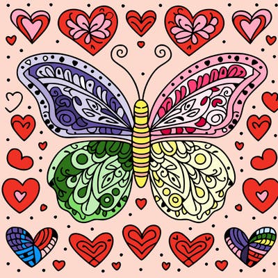 pattern butterfly and hearts