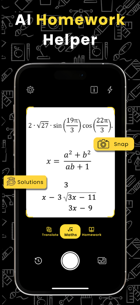 AI Math - Homework Helper - AI Homework Helper app interface scanning a math equation for instant solutions