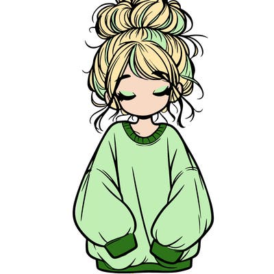 girl with baggy sweatshirt and messy bun