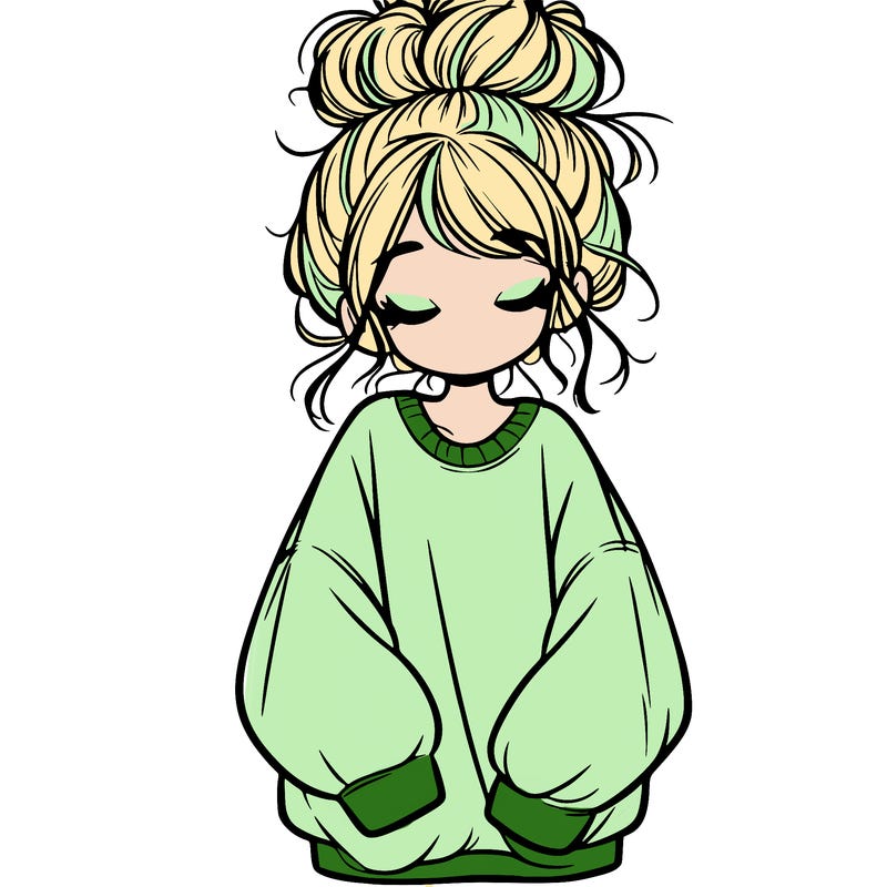 girl with baggy sweatshirt and messy bun