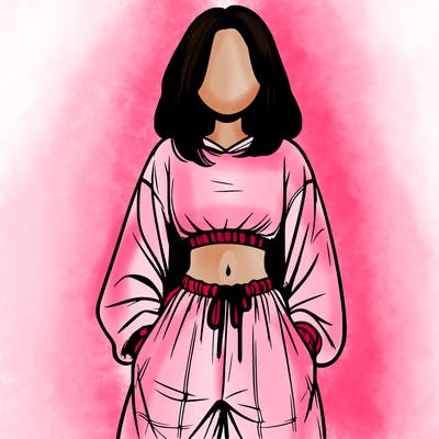 realistic girl faceless with baggy pants and a crop top