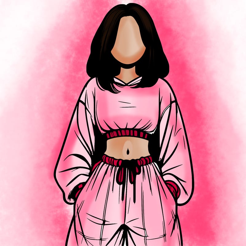 realistic girl faceless with baggy pants and a crop top