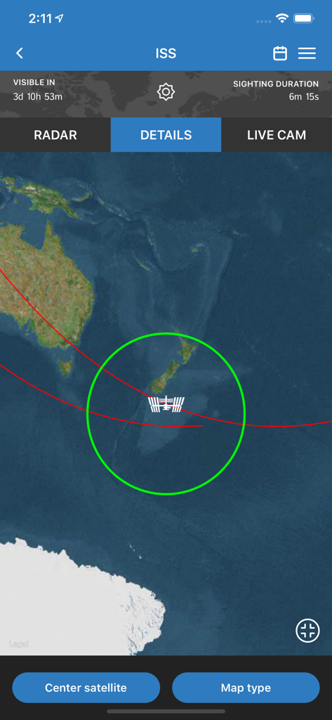 International Space Station real time position and orbital path on a map