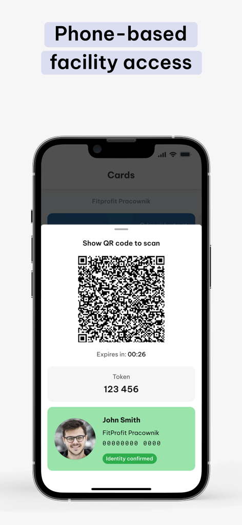 VanityStyle Next - VanityStyle Next app screen showing a QR code for mobile sports card facility access.