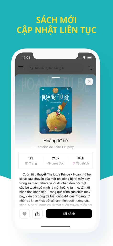 A mobile screen showing the book details for The Little Prince in a Vietnamese reading app.