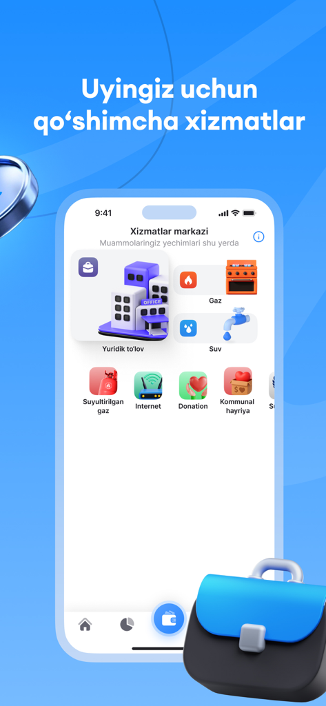 HGT - kommunal ilova - Interface of the HGT app service center showing various utility payment options like gas water and internet