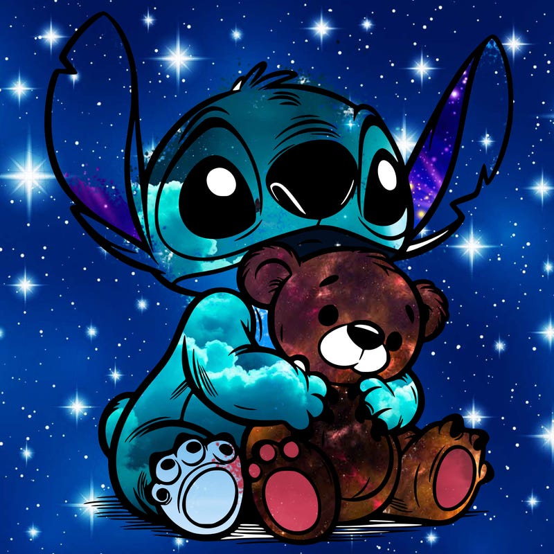 stitch hugging a teddy bear