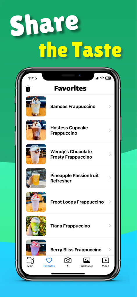 Starbucks secret menu! - スターバックス裏メニューアプリのお気に入りカスタムドリンクレシピリスト、フラペチーノとリフレッシャーをフィーチャー