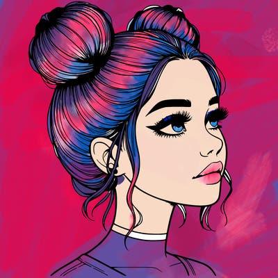 realistic girl with buns on the top of her head