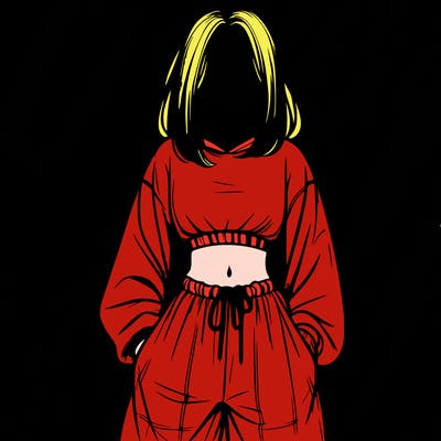 realistic girl faceless with baggy pants and a crop top