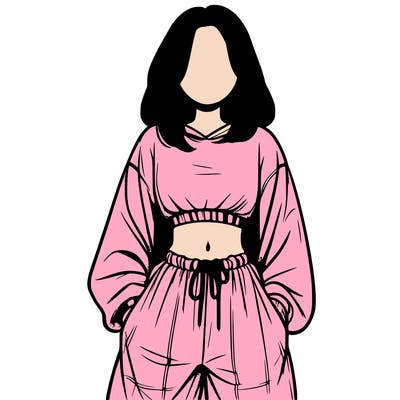 realistic girl faceless with baggy pants and a crop top