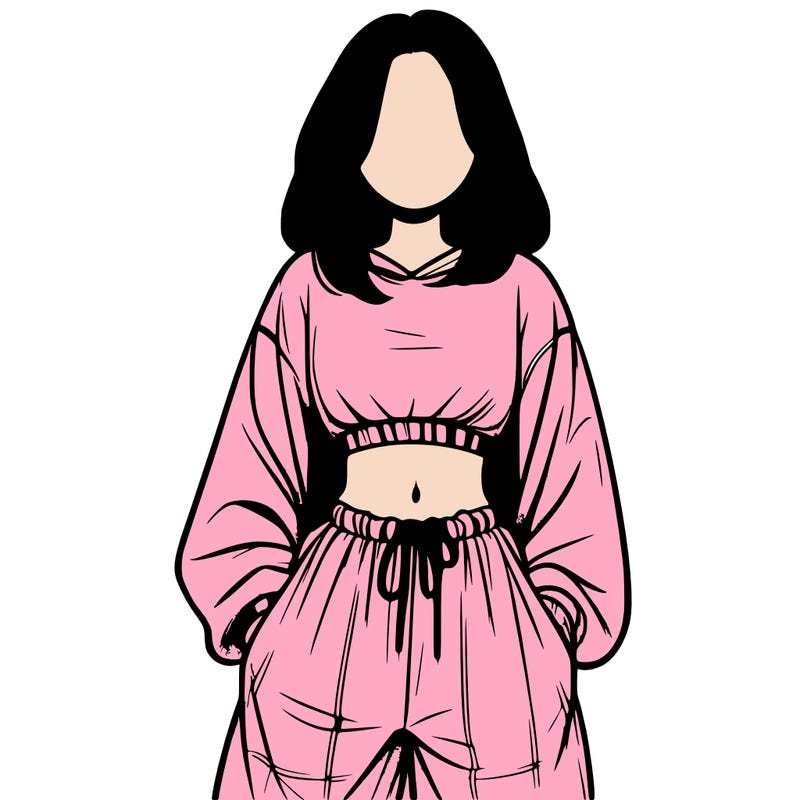 realistic girl faceless with baggy pants and a crop top