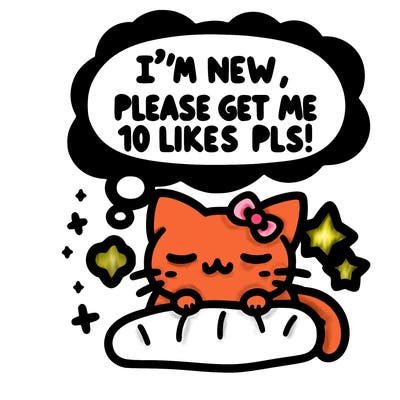 kitty taking a nap dream talking and saying "i'm new, please get me at least 10 likes pls!!"