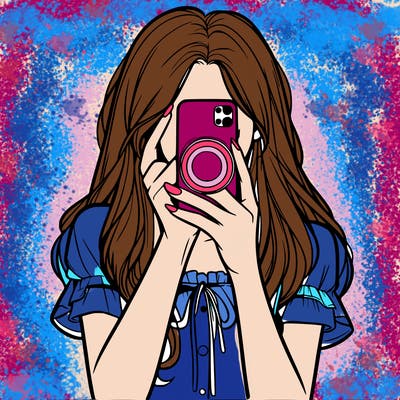 a realistic girl holding her phone taking pictures
