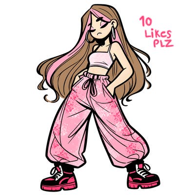 girl in baggy pants crop top and long hair