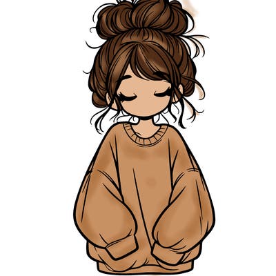girl with baggy sweatshirt and messy bun