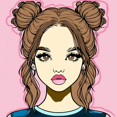 realistic girl with two buns in hair and lips