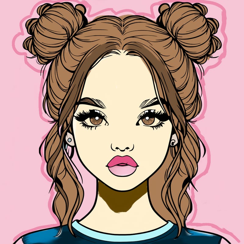 realistic girl with two buns in hair and lips