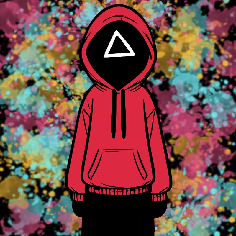 faceless girl in a tracksuit with a hood on and no hair