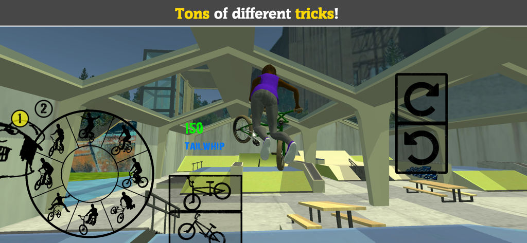BMX FE3D 2 - BMX rider performing a tailwhip trick in a skatepark