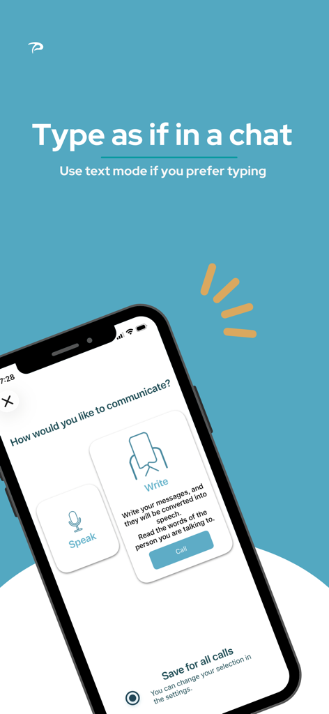Pedius - Interface do aplicativo Pedius mostrando a opção de digitar mensagens que são convertidas em fala artificial durante as chamadas.