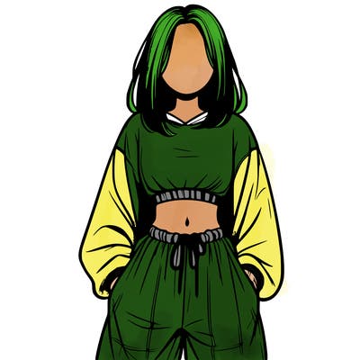 realistic girl faceless with baggy pants and a crop top