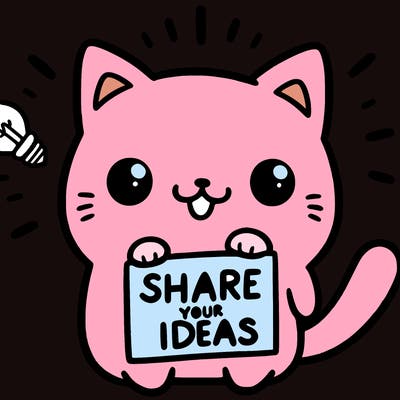 a cute cat saying share your ideas