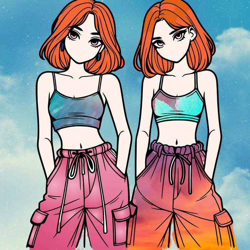 two girls with crop top with baggy pants