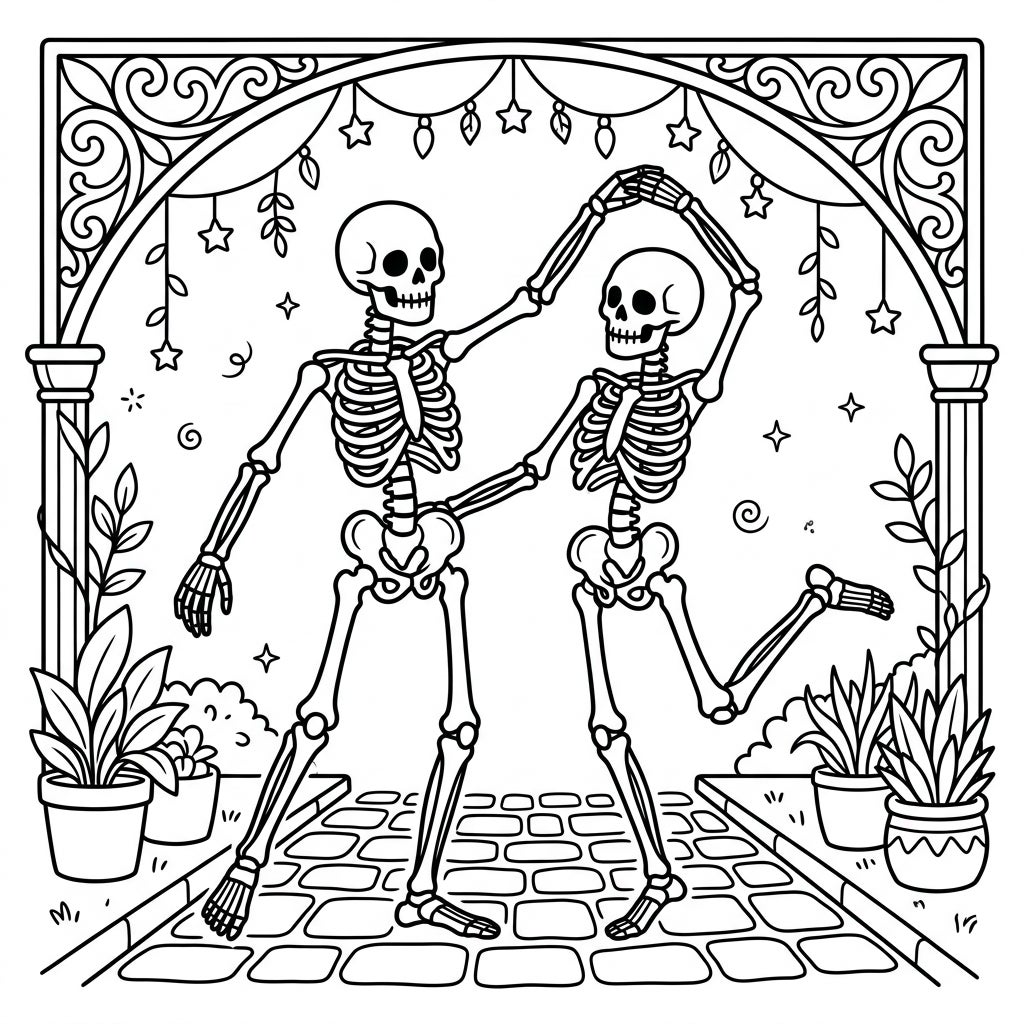Friendly Full Body Skeletons Coloring Page for Kids — Color Pop