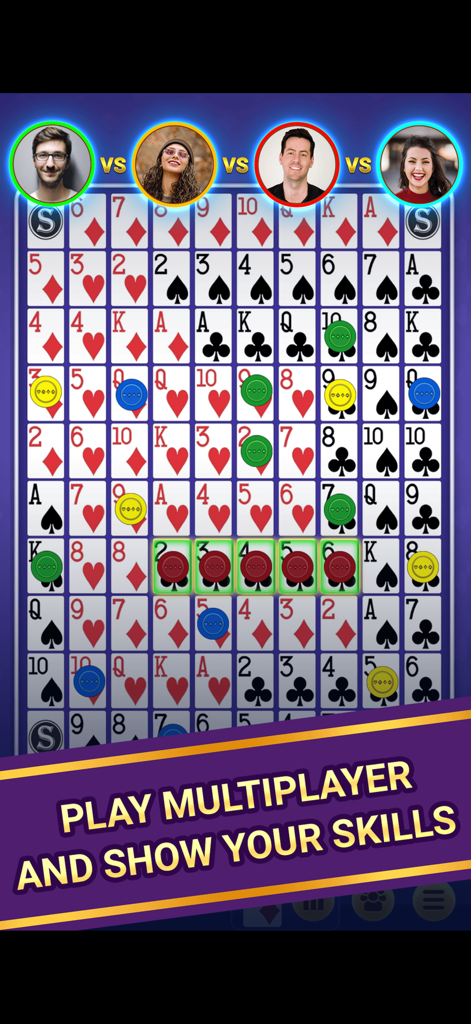 Wild Jacks with Friends - A multiplayer board game session in Wild Jacks with Friends showing a sequence of red chips on a card grid