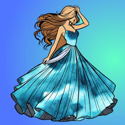 realistic woman with dress flowing in the wind