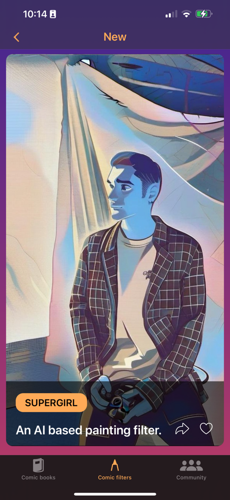 Stylo - AI Comic Artist - Portrait of a person rendered with an AI comic style painting filter in the Stylo app