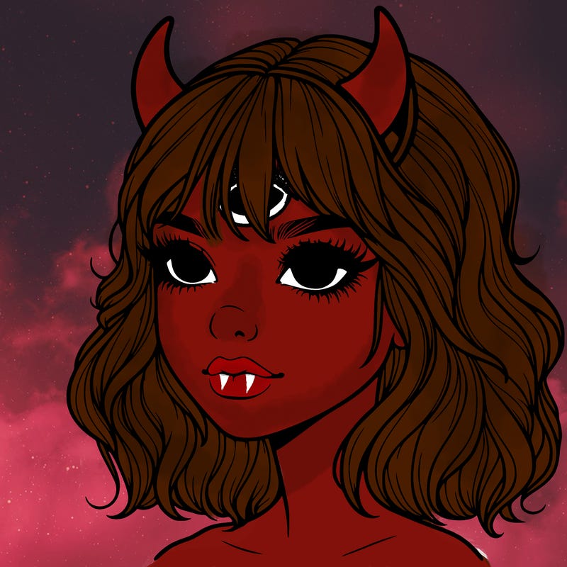 realistic girl with devil horns
