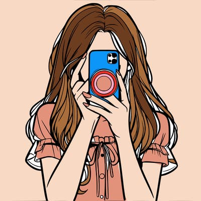 a realistic girl holding her phone taking pictures
