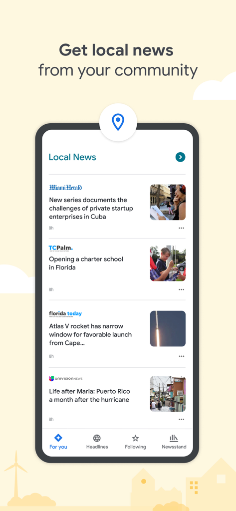 Google News app showing local community news headlines