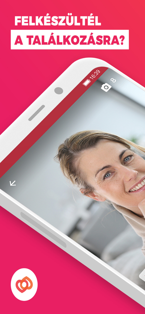 Cronos - Társkeresés könnyedén - A smartphone screen displaying a woman profile on the Cronos Hungarian dating app with the text Are you ready to meet