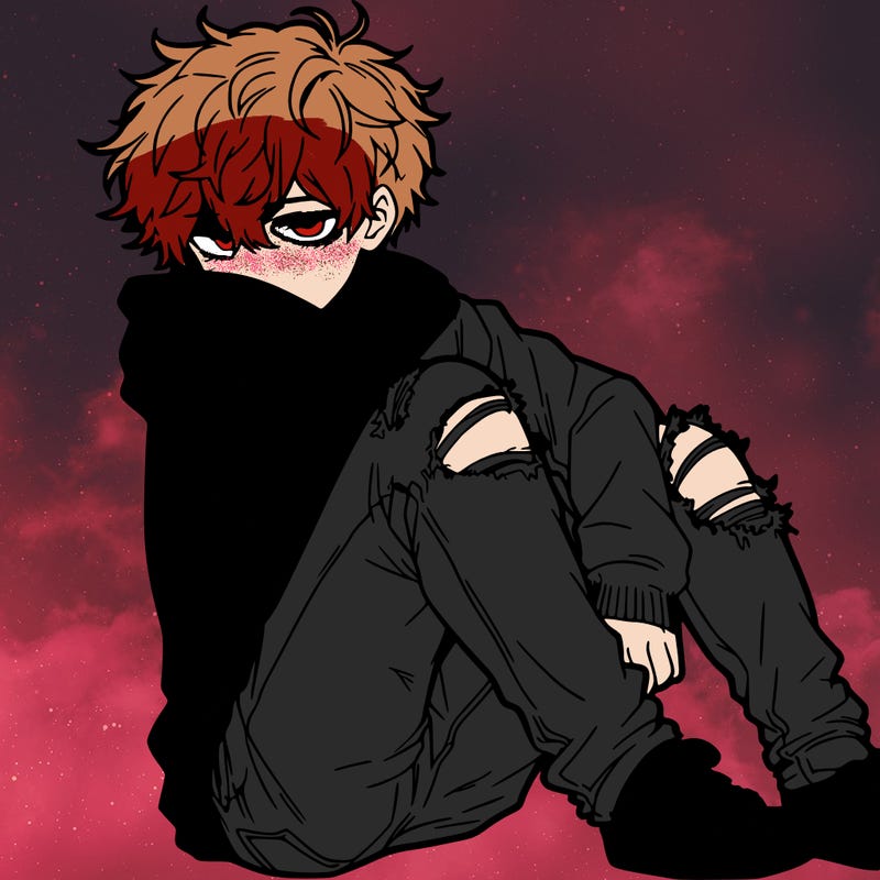 a male hoddie ripped jeans messy hair anime