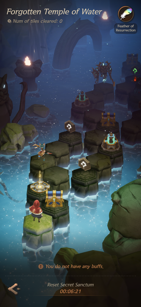 SOULS - A character navigating hexagonal tiles in the Forgotten Temple of Water in the SOULS mobile game