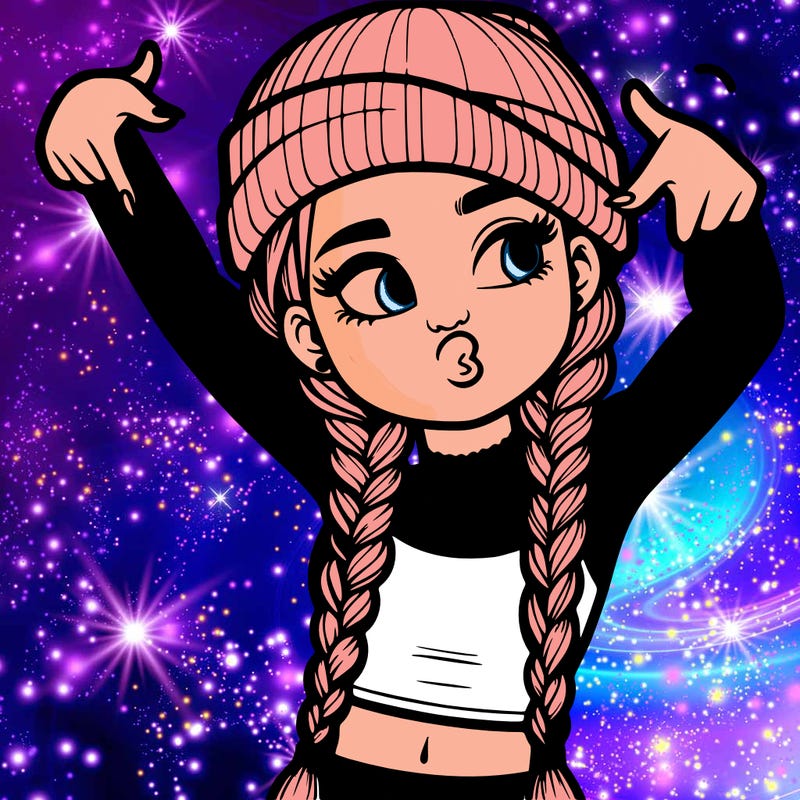 realistic teenage girl with braids and a beanie and crop top doing 🫶🏼